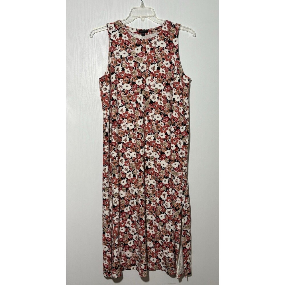 J Jill Midi Dress Womens Large Petite Pink Wearever Collection Floral Sleeveless